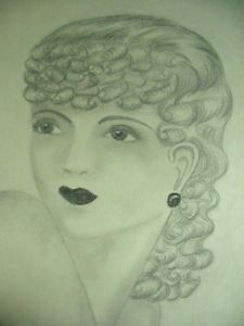 225x300 pencil drawing flapper girl art fashion lady portrait - Flapper Girl Drawing