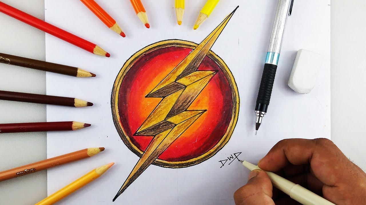 1280x720 How To Draw The Flash Logo Symbol Step - Flash Logo Drawing