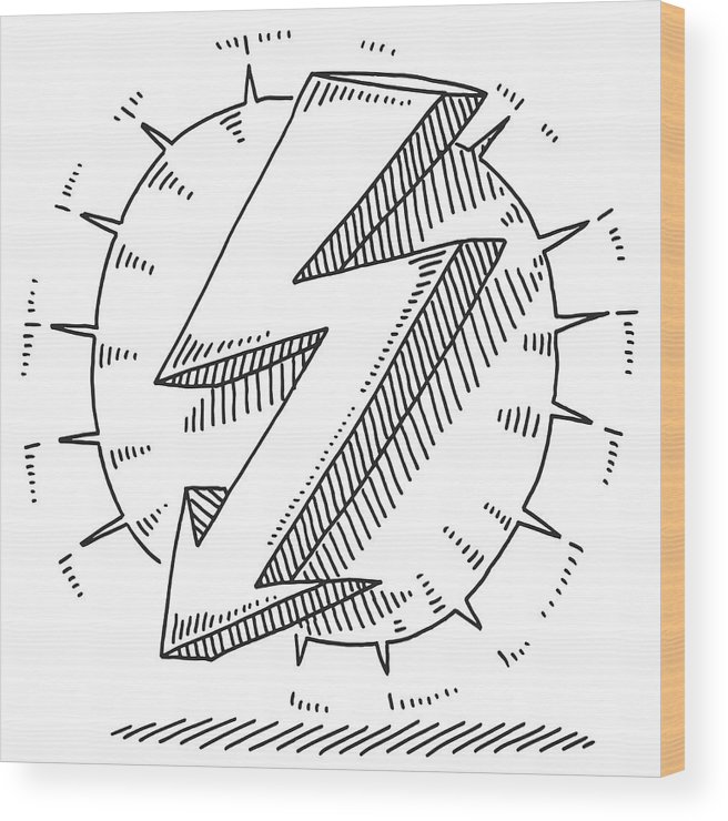 656x740 Lightning Flash Symbol Drawing Wood Print - Flash Symbol Drawing