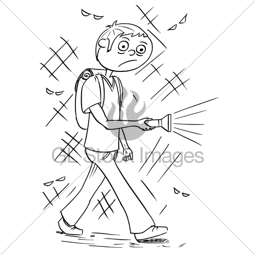 500x500 Cartoon Illustration Of Boy Holding A Flashlight Torch An Gl - Flashlight Drawing