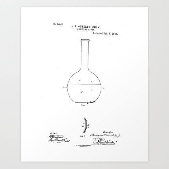 550x550 Chemical Flask Vintage Patent Hand Drawing Art Print - Flask Drawing