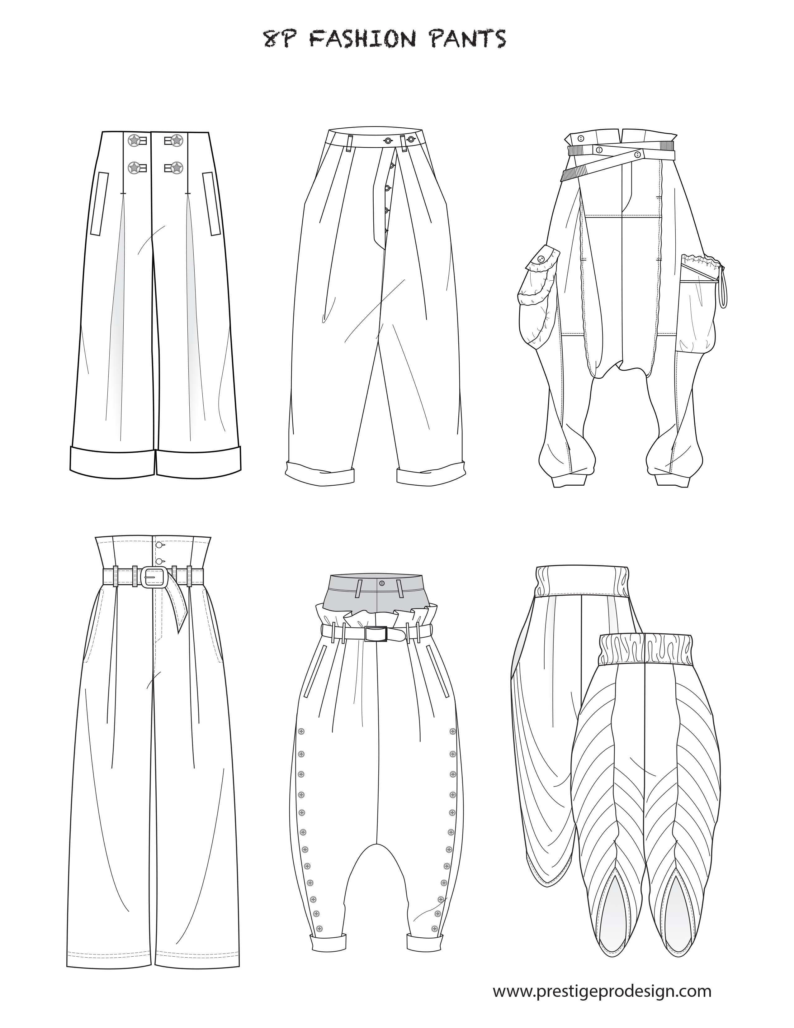 2550x3300 Fashion Flat Sketches For Pants - Flat Drawing