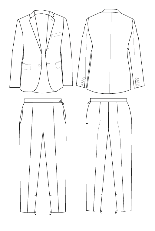 512x762 Front And Back Illustrator Flat Drawing Of A Suit Jacket - Flat Drawing