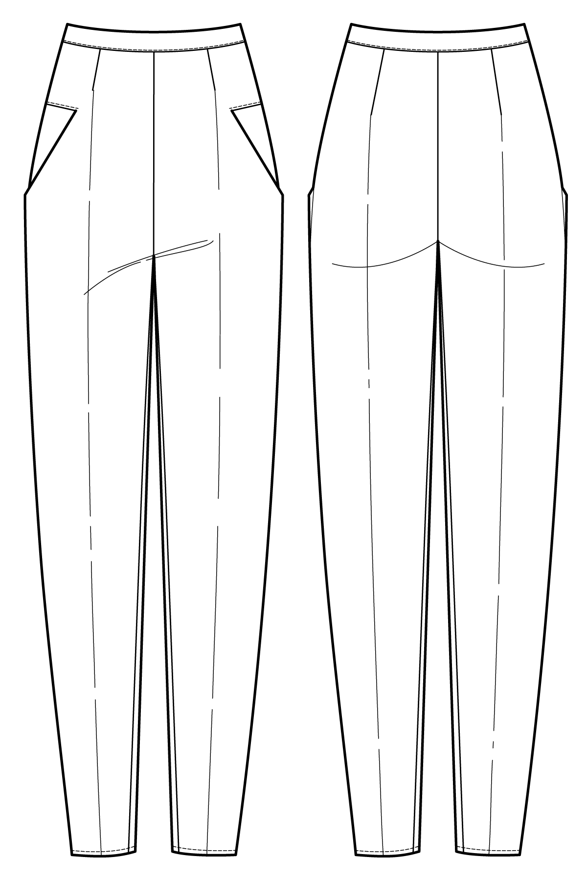1200x1800 Long, Tapered, Inspired Trousers Flat Drawing - Flat Drawing