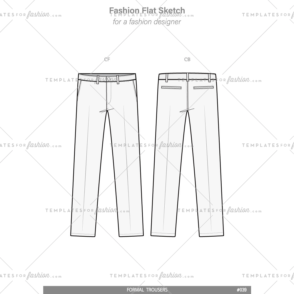 1000x1000 Pants Formal Trousers Fashion Flat Technical Drawing Vector - Flat Drawing
