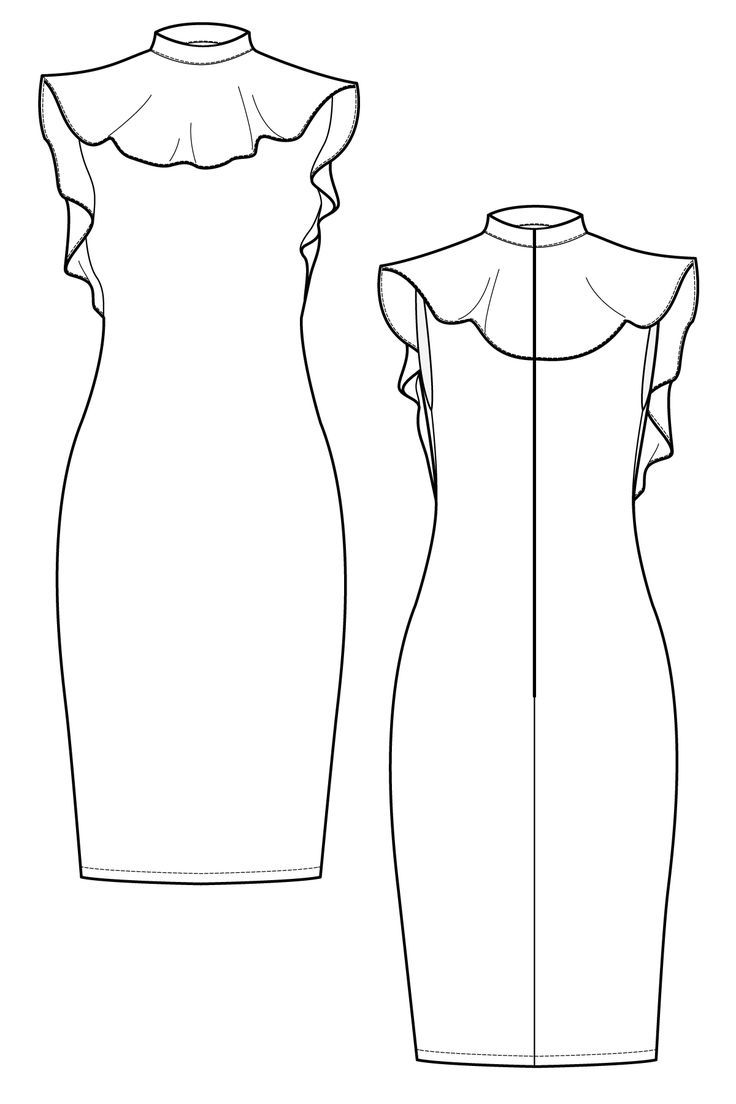 736x1104 Ariani Peplum Neck Dress Flat Drawing - Flat Drawing