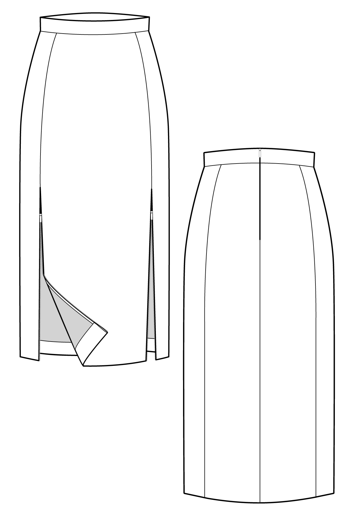 1200x1800 Double Thigh Split Skirt Flat Drawing - Flat Drawing