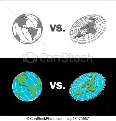 450x469 flat earth vs sphere earth map isolated vector illustration flat - Flat Earth Drawing