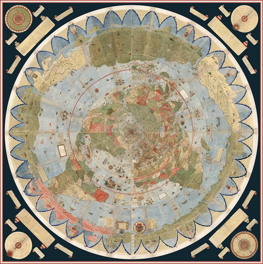 898x900 Antique Maps - Flat Earth Drawing