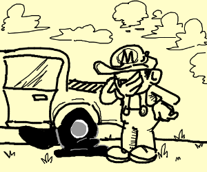 300x250 Mario Has A Flat Tire Drawing - Flat Tire Drawing