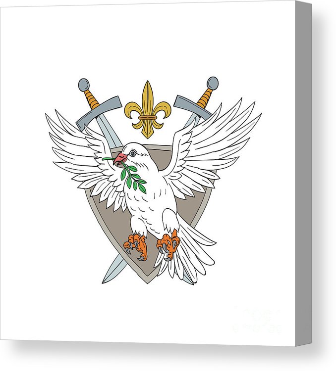 678x750 Dove Olive Leaf Sword Fleur De Lis Crest Drawing Canvas Print - Fleur De Lis Drawing