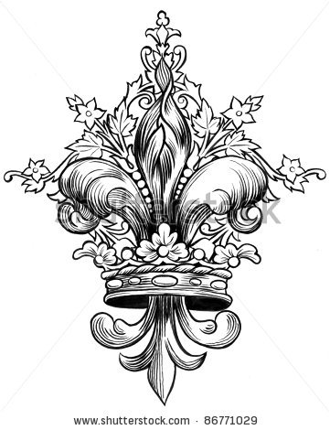 361x470 Drawn Crown Fleur De Lis - Fleur De Lis Line Drawing