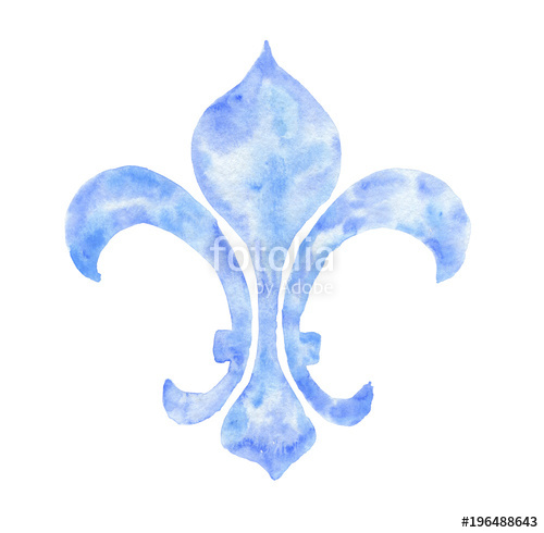 500x490 Fleur De Lys Hand Drawn Watercolor Blue Ornamen, Isolated On White - Fleur De Lys Drawing