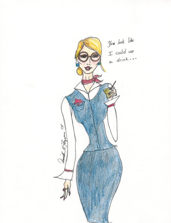 570x743 drinkie blonde flight attendant inspired illustration etsy - Flight Attendant Drawing