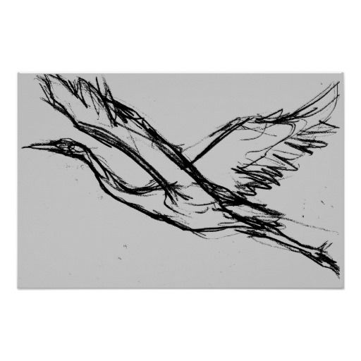 512x512 Heron Line Drawing Great Blue Heron In Flight Drawing Poster - Flight Drawing