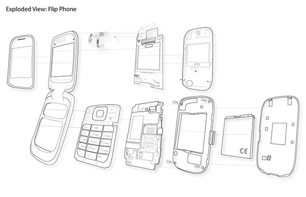 600x388 flip phone exploded view drawing on risd portfolios - Flip Drawing