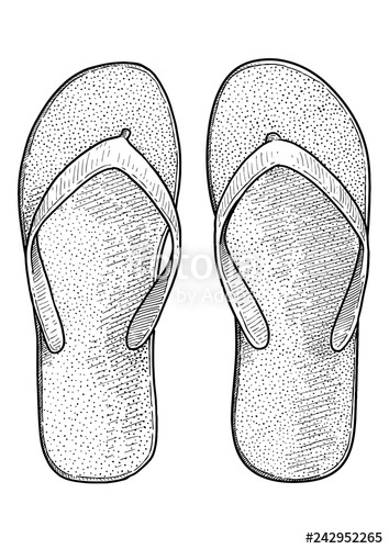 354x500 flip flop illustration, drawing, engraving, ink, line art, vector - Flip Flop Drawing