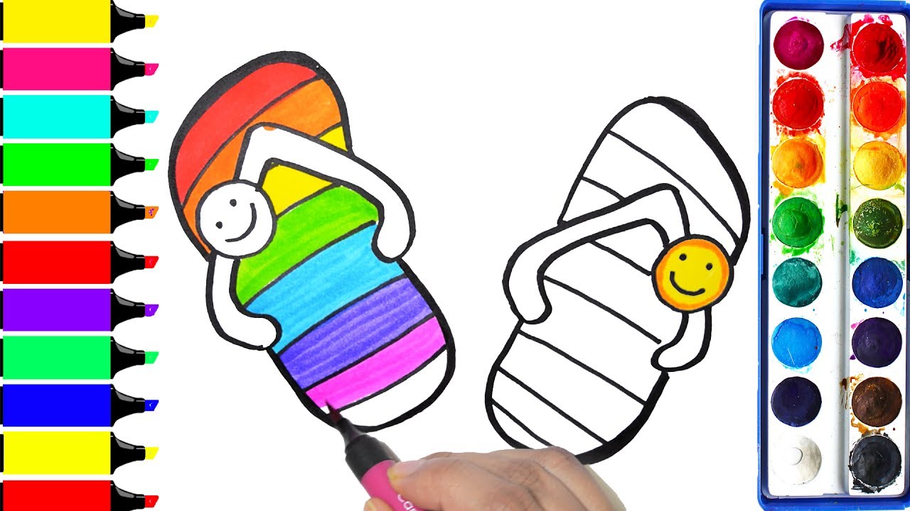 1280x720 how to draw rainbow slipper coloring flip flop learning - Flip Flop Drawing