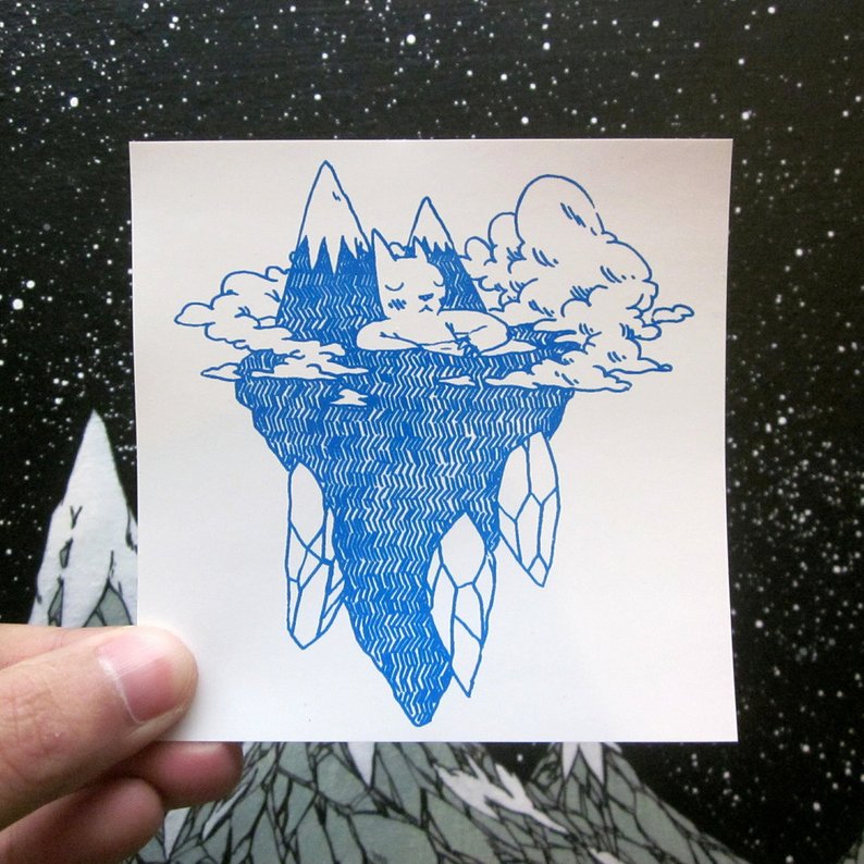 794x794 floating island cat sticker etsy - Floating Island Drawing