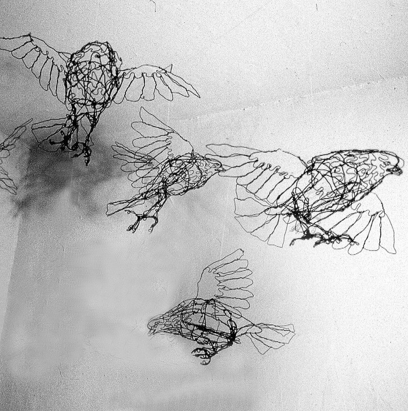 794x799 flock of pigeons individual birdwire drawing sculpture art etsy - Flock Drawing