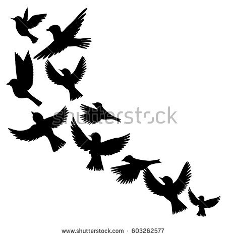 450x470 bird silhouette drawing great free clipart, silhouette, coloring - Flock Of Birds Drawing