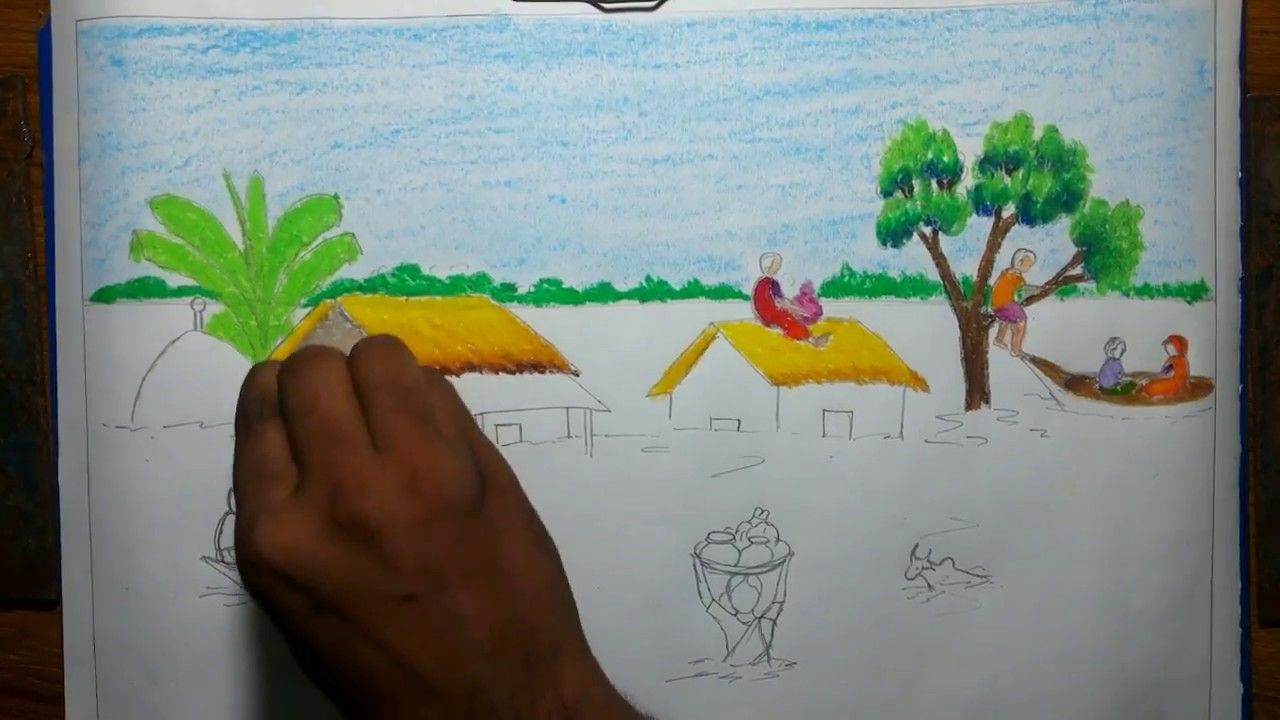 1280x720 How To Draw Flood Scenery Step - Flood Drawing