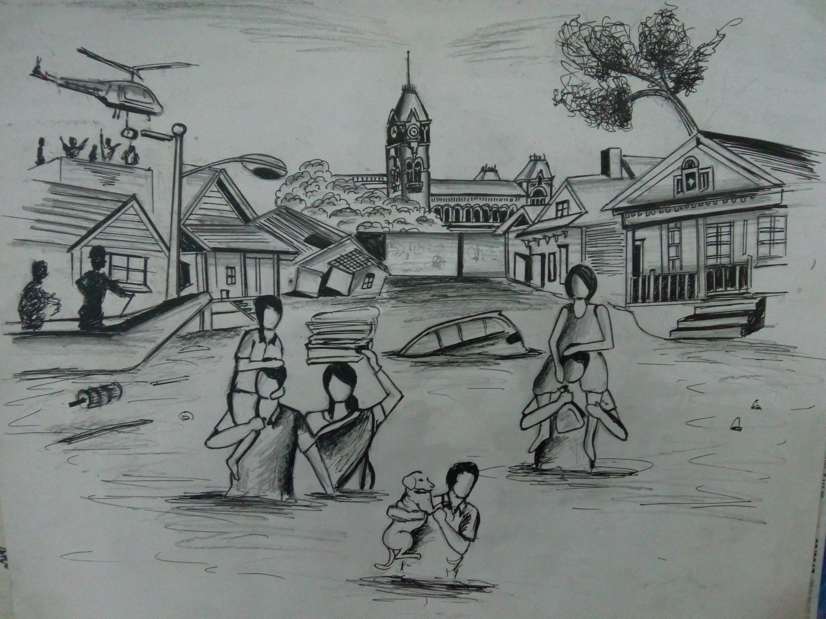 Newest For Pencil Drawing Pictures Of Flood In Kerala