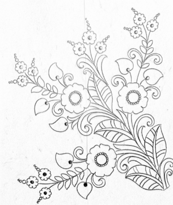 608x720 simple flower design drawingpencil sketch embroidery flowers - Floral Design Drawing