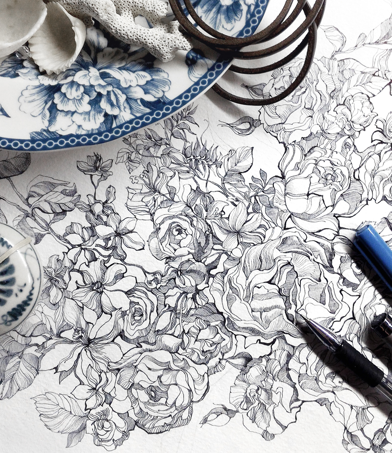 800x926 floral drawings on behance - Floral Drawings