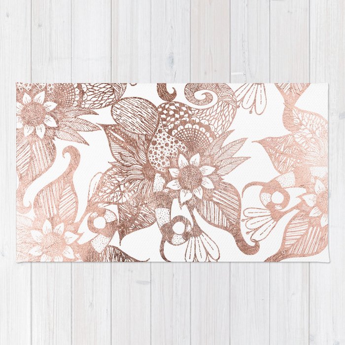 700x700 vintage faux rose gold rustic floral drawings rug - Floral Drawings