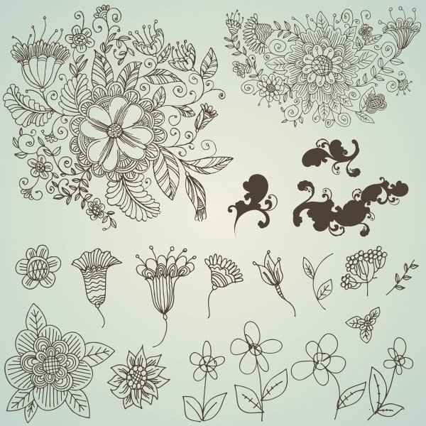 600x600 line drawing flower pattern vector free vector in encapsulated - Floral Pattern Drawing