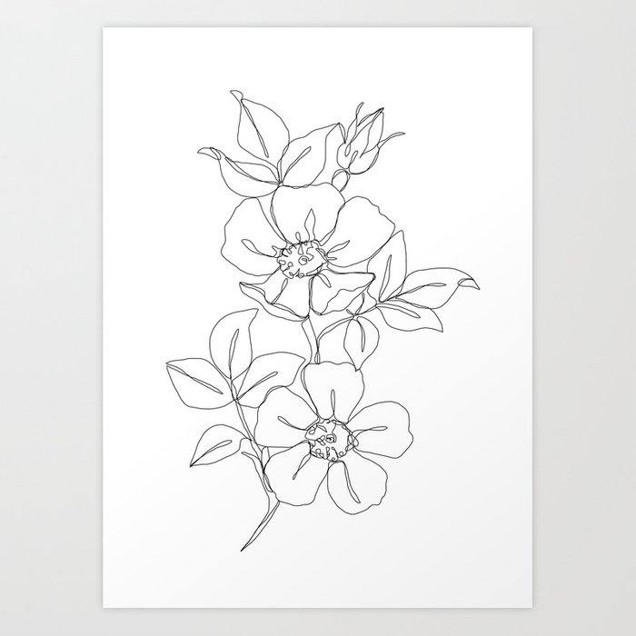 700x700 Floral One Line Drawing - Floral Print Drawing