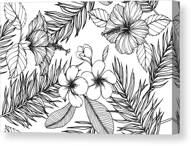 661x507 Hawaiian Pattern Seamless Background With Flower And Leaf Drawing - Floral Print Drawing