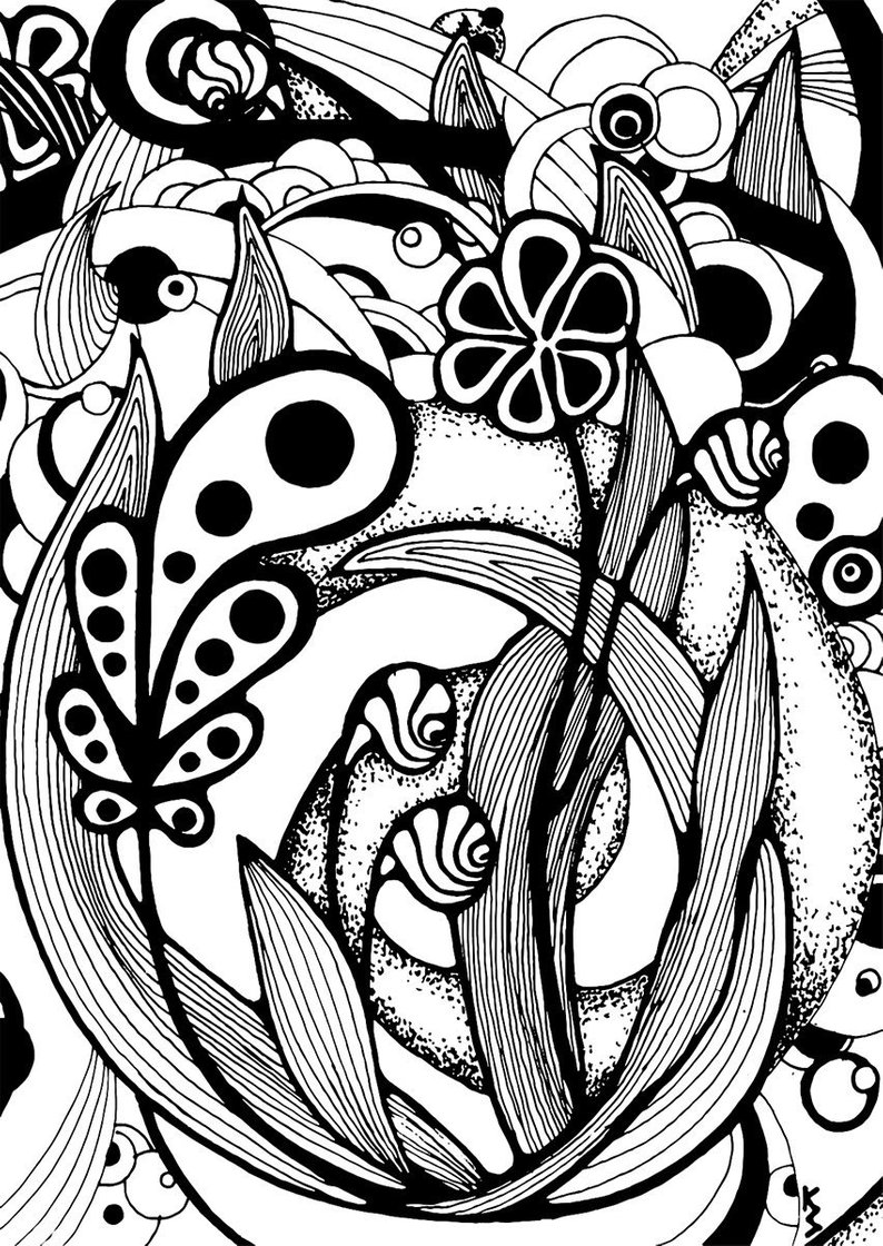 794x1120 Postcard Art Print Drawing Nature Flower Plants Foral Etsy - Floral Print Drawing