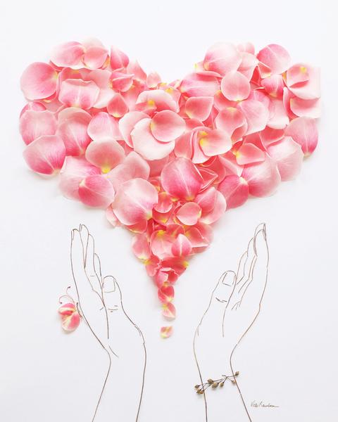 480x600 Sister Golden Hands Heart Flower Face Print - Floral Print Drawing