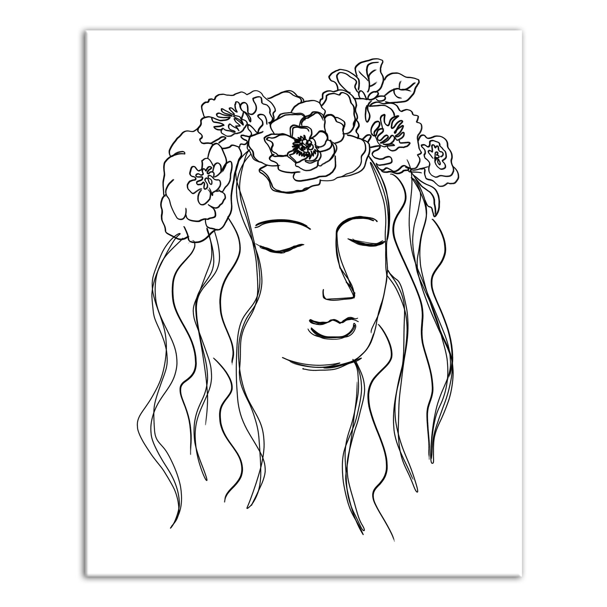 2000x2000 Bungalow Rose 'woman With Floral Crown Sketch' Drawing Print - Floral Print Drawing