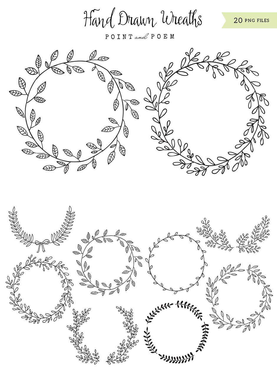 940x1276 hand drawn wreaths black white digital art wreath drawing - Floral Wreath Drawing