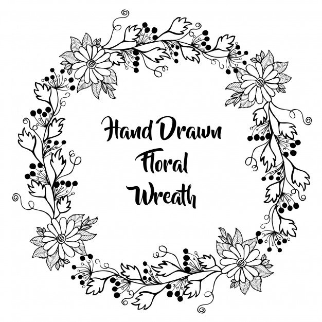 626x626 Hand Drawn Black And White Floral Wreath Vector Free Download - Floral Wreath Drawing