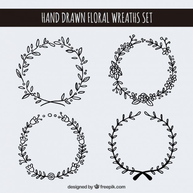 626x626 hand drawn floral wreaths set vector free download - Floral Wreath Drawing