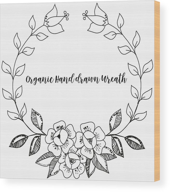 656x740 Vintage Line Drawn Monochrome Flower Wreath Wood Print - Floral Wreath Drawing