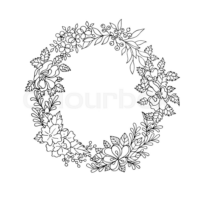 800x800 Black And White Vintage Detailed Stock Vector Colourbox - Floral Wreath Drawing