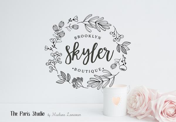 600x417 hand drawn floral wreath logo design pay as you go custom logo - Floral Wreath Drawing