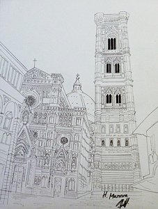 227x300 duomo florence in black and white drawing - Florence Drawing
