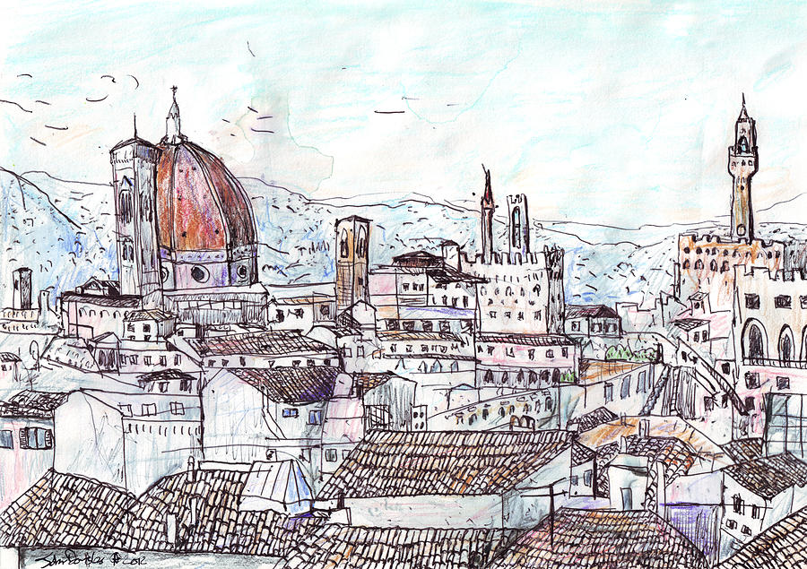 900x635 florence at dusk from palazzo magnani feroni drawing - Florence Drawing