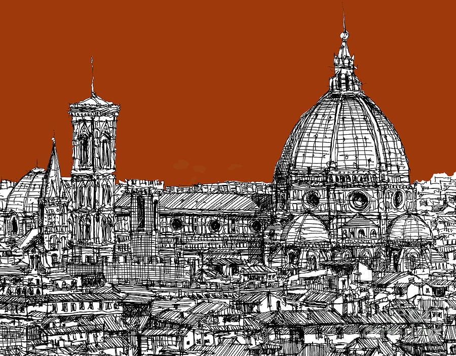 900x703 florence duomo on sepia drawing - Florence Drawing