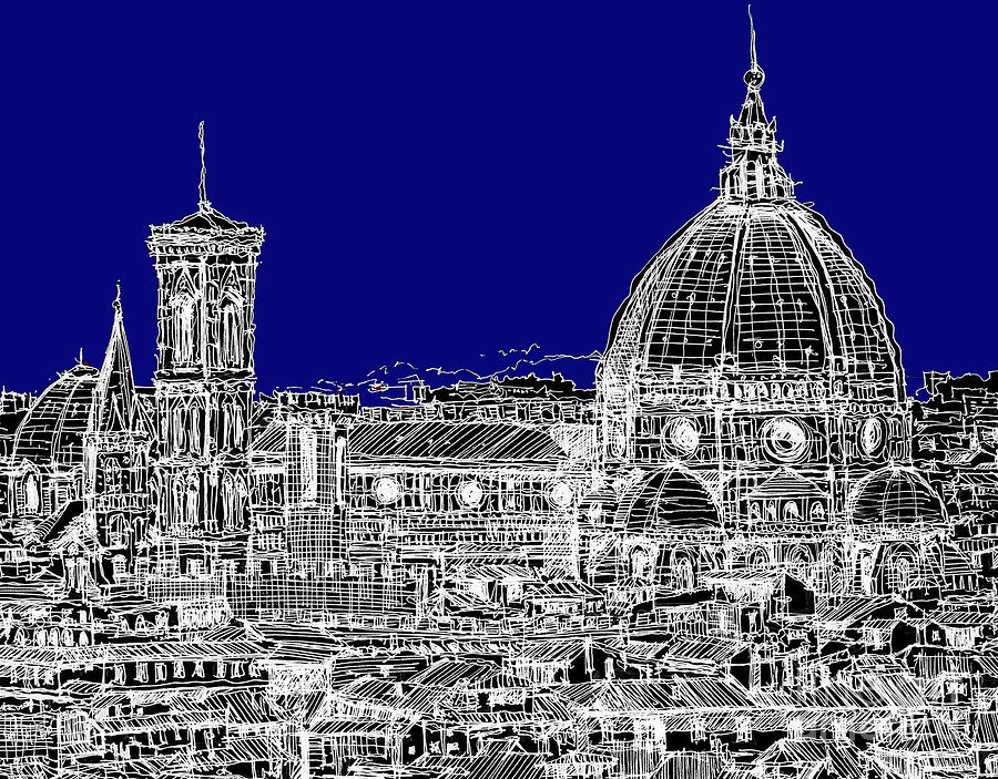 900x703 Florence Italy On Blue Drawing - Florence Drawing