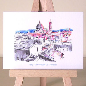 300x300 Florence Italy Cityscape Drawing Aceo Art Card Brilliant Pink - Florence Drawing