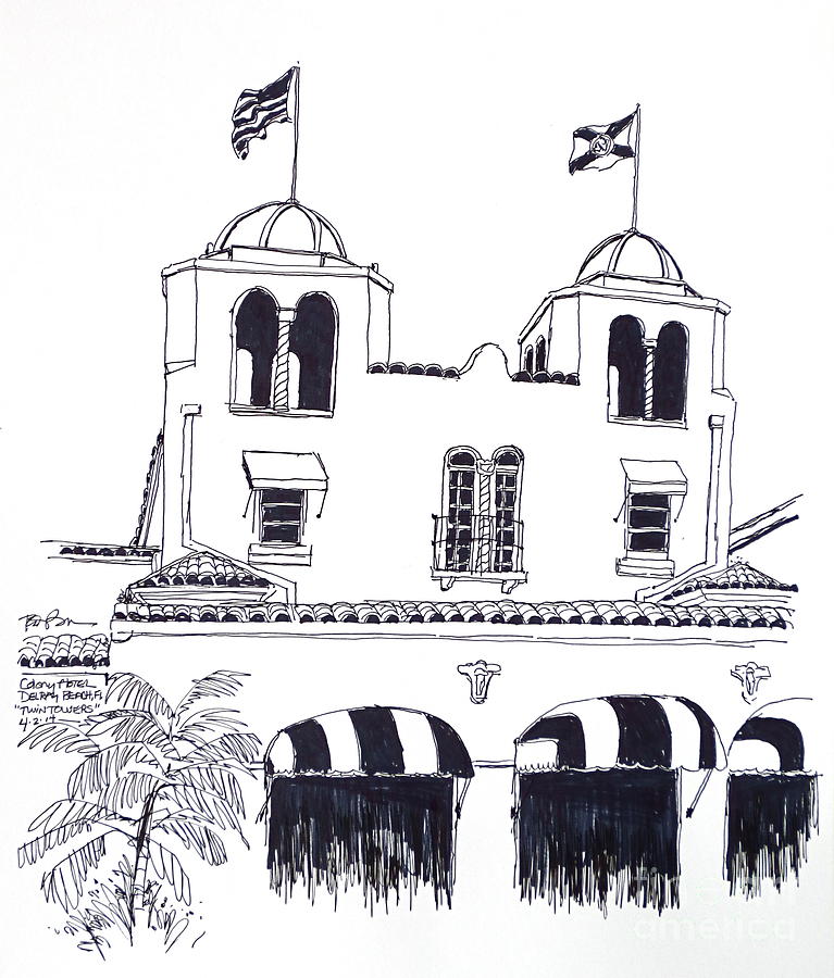 767x900 Delray Beach Historic Colony Hotel Twin Towers Florida Drawing - Florida Drawing