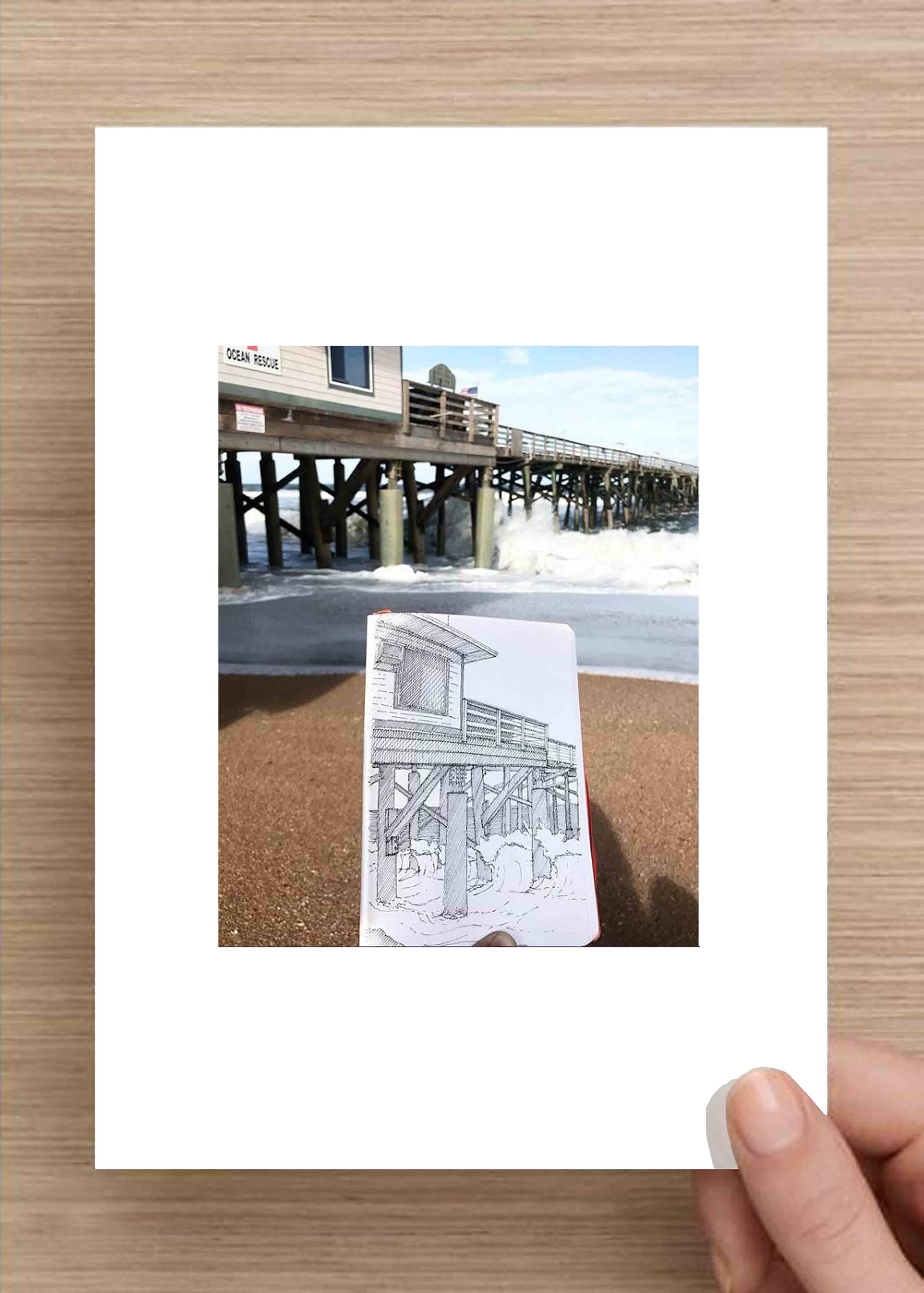 2143x3000 Ink Drawing Of Flagler Beach Pier Closeup, Florida - Florida Drawing