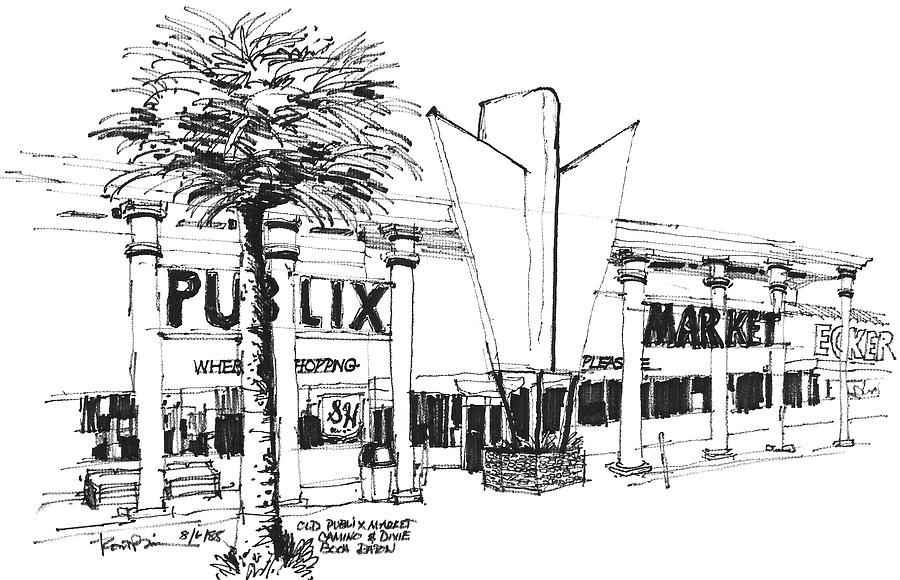 900x580 Old Publix Market Boca Raton Florida Drawing - Florida Drawing